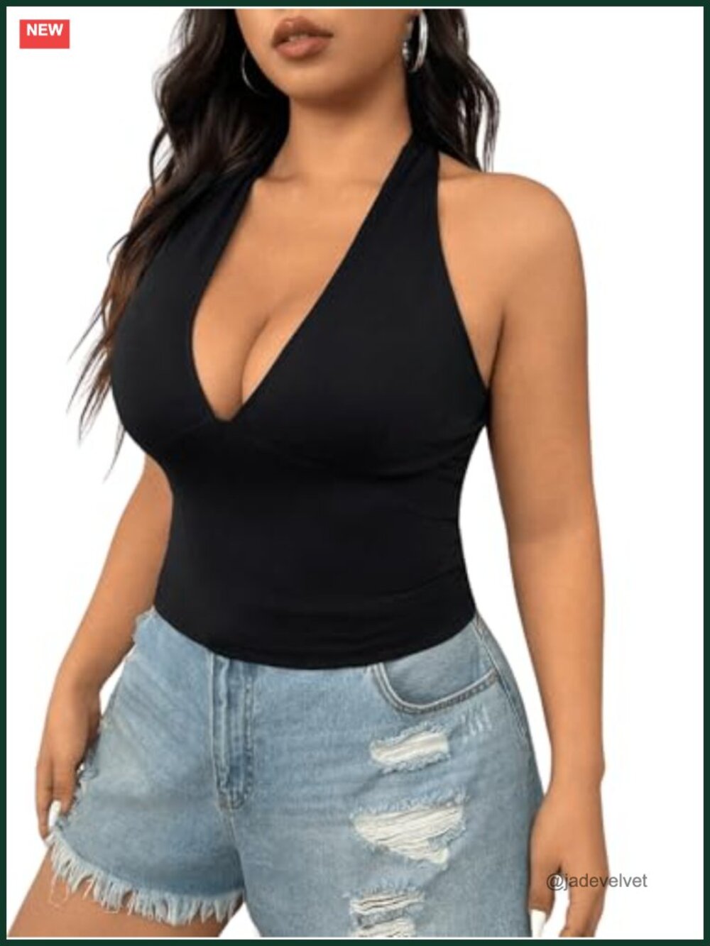 Plus Size Halter Deep V Neck Backless Tank Top Sleeveless Crop Summer
